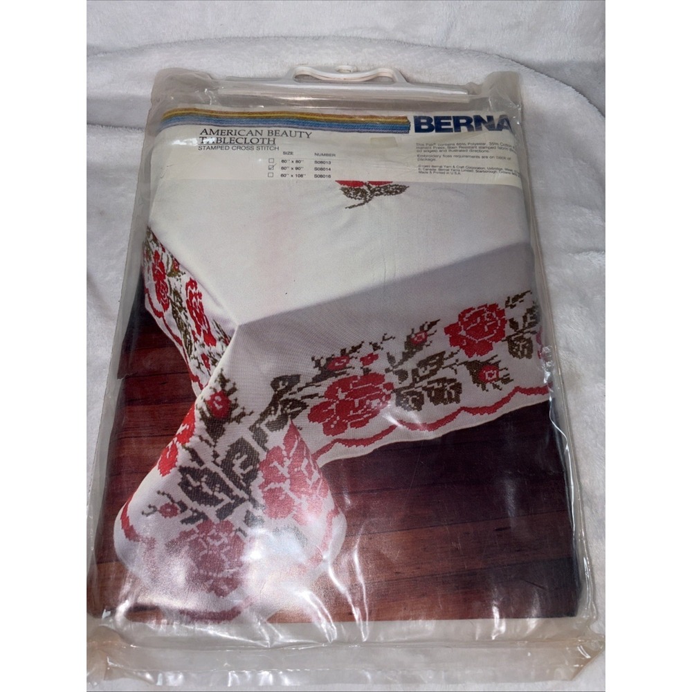 Bernat American Beauty Stamped Cross Stitch Tablecloth kit NOS Floss Not INC
